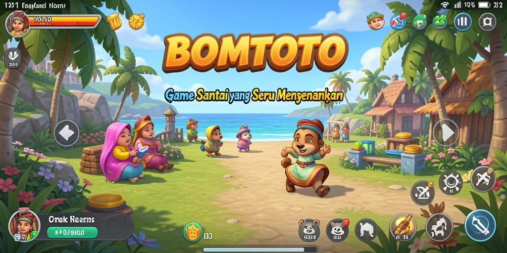 Screenshot utama BOMTOTO menampilkan gameplay seru dengan desain ceria.