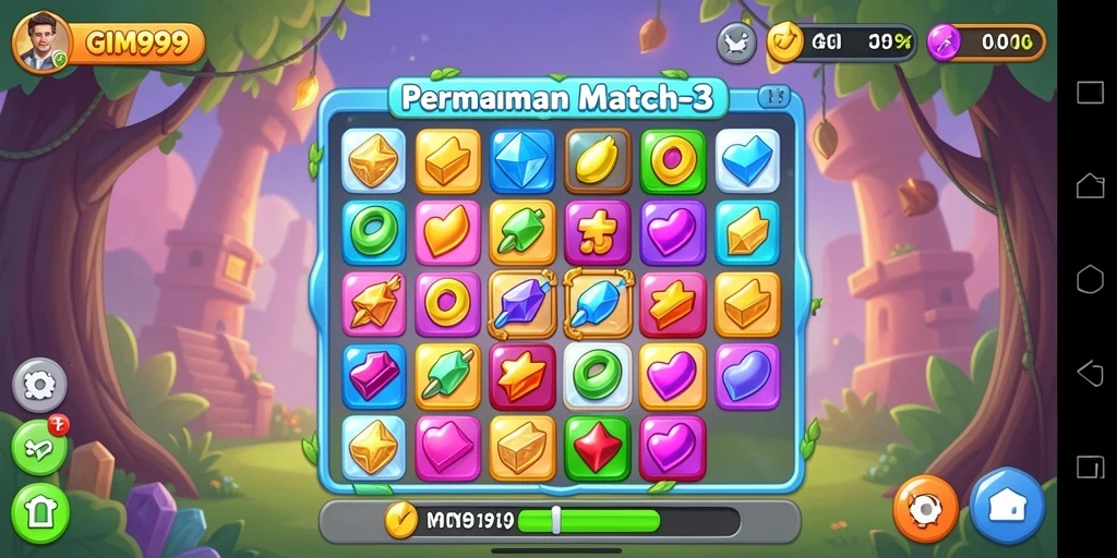 Tampilan gameplay seru dalam permainan Match-3 GIM999.