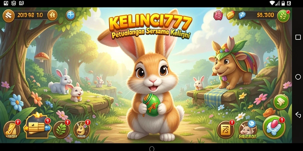 Screenshot KELINCI777 menampilkan suasana petualangan seru di dalam hutan.