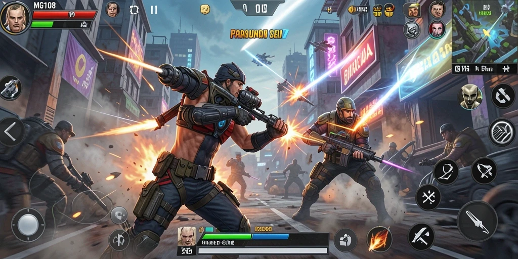 Screenshot gameplay MG108 menampilkan aksi laga yang mendebarkan.