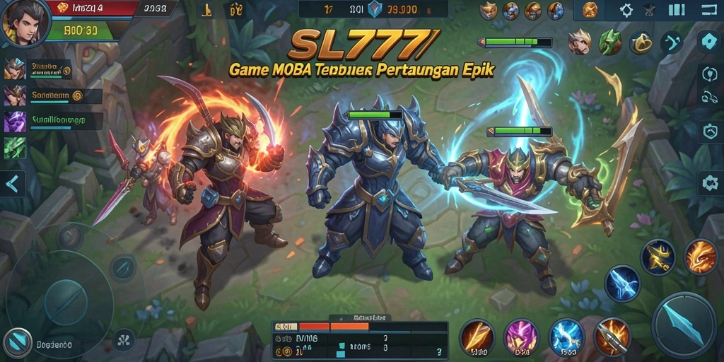 Screenshot SL777 menampilkan aksi mendebarkan di medan perang MOBA.