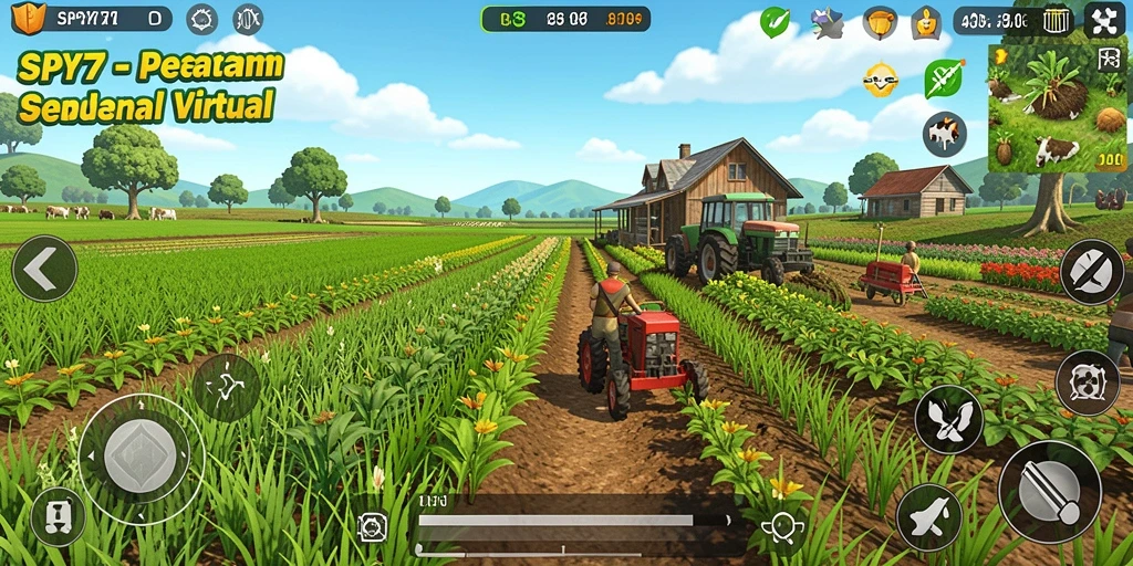 Tampilan gameplay SPY77 yang menampilkan aktivitas pertanian seru.