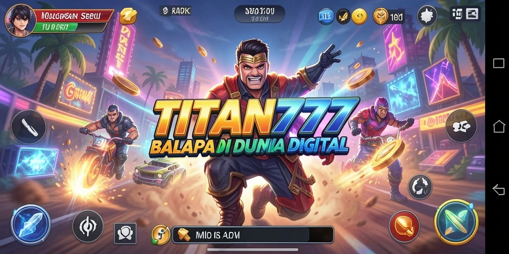 Screenshot gameplay TITAN777 dengan balapan mendebarkan.
